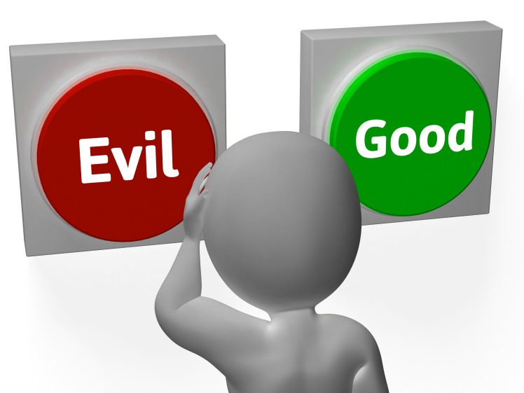 Evil Good Buttons Show Morals Or Mischief